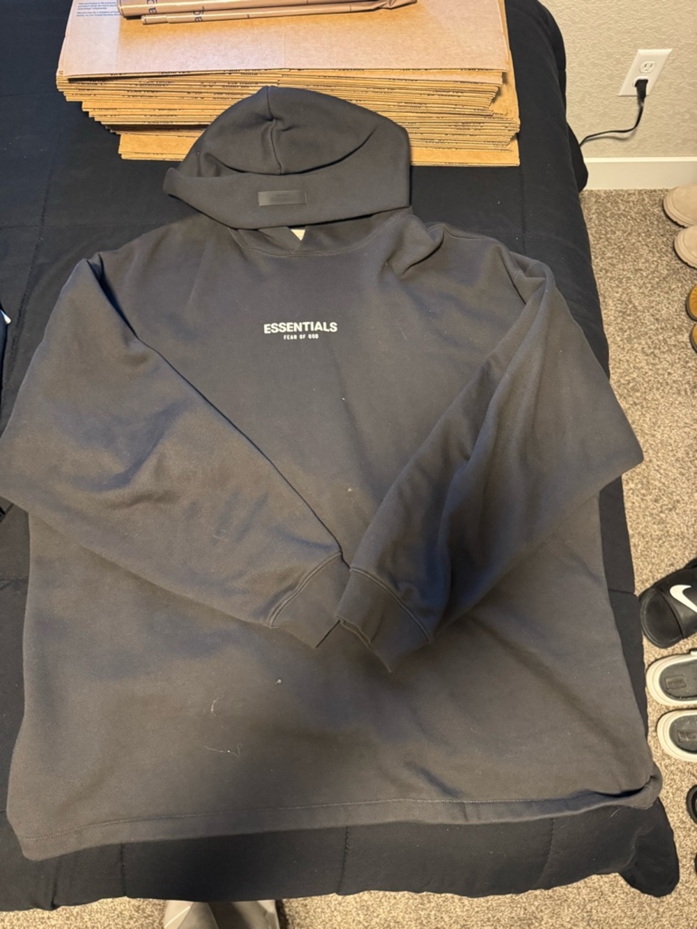 ESSENTIALS Black Logo Pullover Hoodie